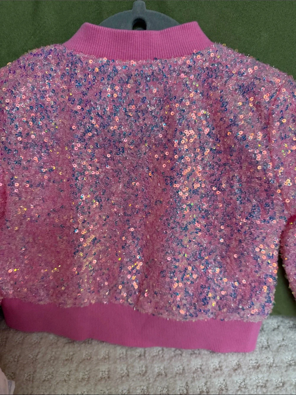 Toddler Sequin Pink Bomber Jacket with Ribbed Trim